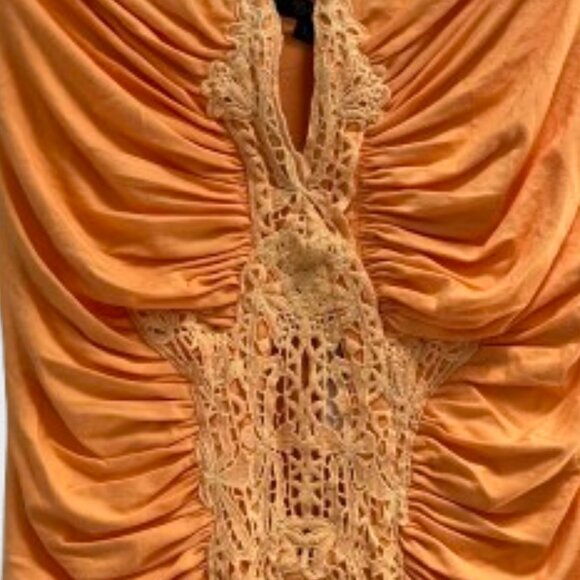 Sky Maxi Dress Crochet Strapless‎ Dreamsicle Orange Tiered Flattering NEW Large - Picture 6 of 6